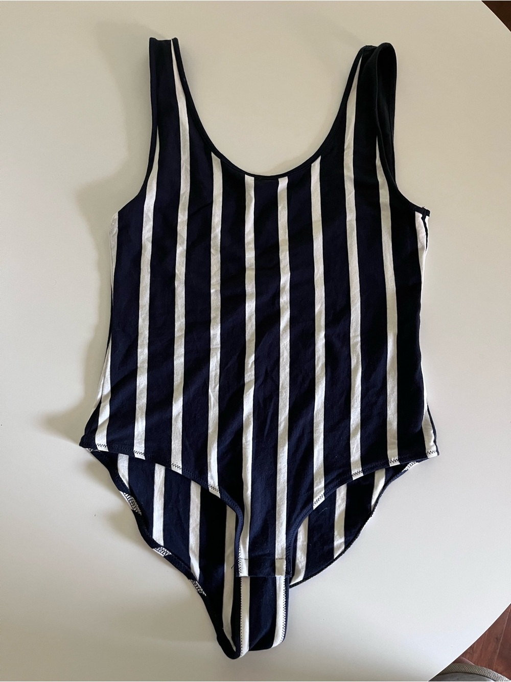 Madewell Navy and White Vertical Stripe Bodysuit